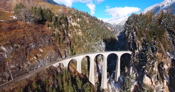 Beautiful Viaduct In Switzerland, Aerial View