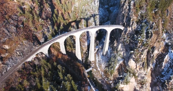 Beautiful Viaduct In Switzerland, Aerial View