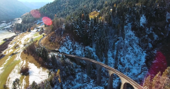 Beautiful Viaduct In Switzerland, Aerial View