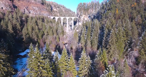 Beautiful Viaduct In Switzerland, Aerial View