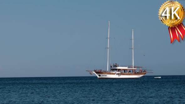 Gulet Yacht With Tourists Anchored in the Bay of
