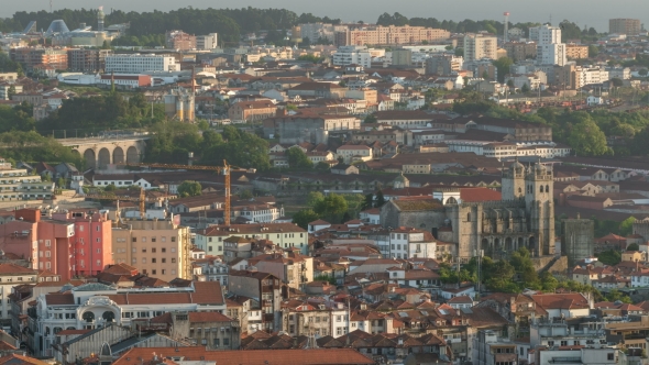 Rooftops Of Porto's Old Town On a Warm Spring Day  Before Sunset, Porto, Portugal alt