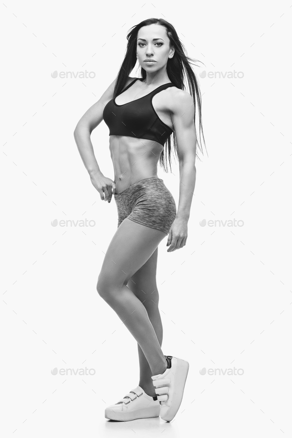 Fit Teen Girl Posing In Sports Bra And Shorts Stock Photo, Picture