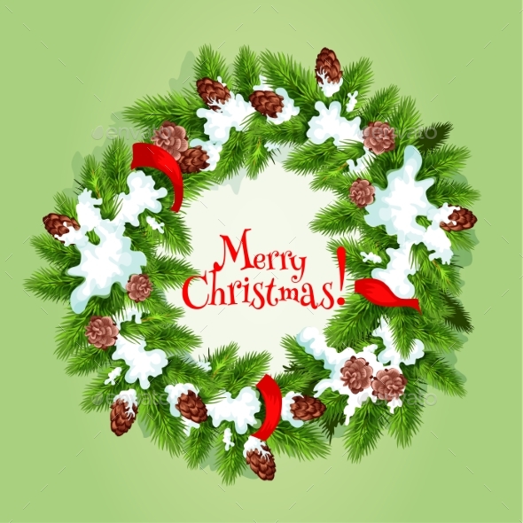 Christmas Tree Wreath with Snow Card Design - Christmas Seasons/Holidays