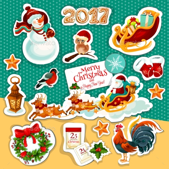 Christmas and New Year Winter Holidays Sticker Set - Christmas Seasons/Holidays