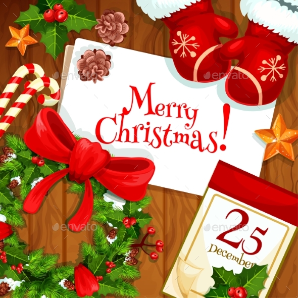 Christmas Day Greeting Card on Wooden Background - Christmas Seasons/Holidays