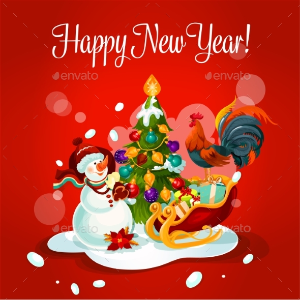 Christmas Tree and Snowman with Gift Card Design - New Year Seasons/Holidays