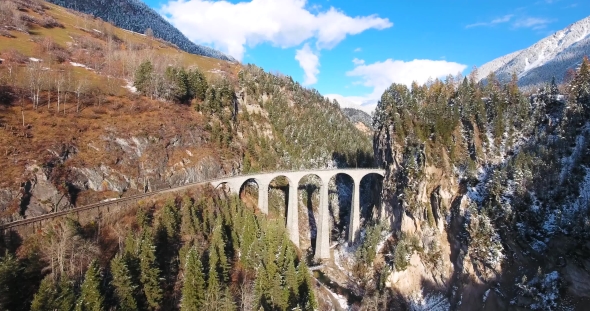 Beautiful Viaduct In Switzerland, Aerial View