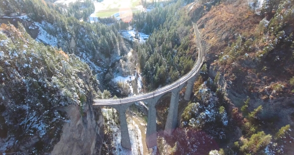 Beautiful Viaduct In Switzerland, Aerial View