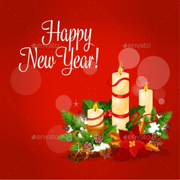New Year and Xmas Card with Candle - New Year Seasons/Holidays