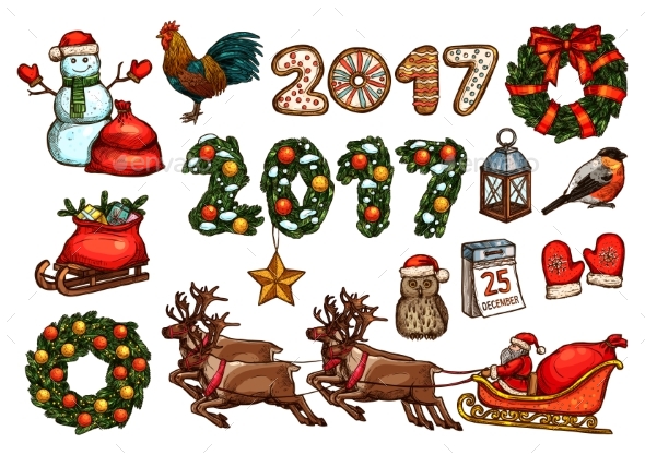 Christmas and New Year Winter Holiday Sketch Set - Christmas Seasons/Holidays