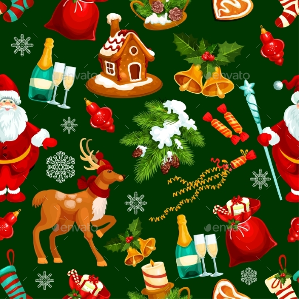 Christmas and New Year Holidays Seamless Pattern - Backgrounds Decorative
