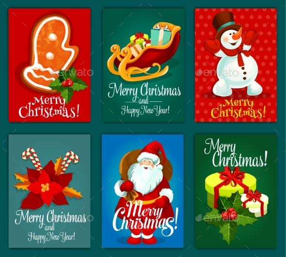 Christmas and New Year Holidays Greeting Card Set - Christmas Seasons/Holidays