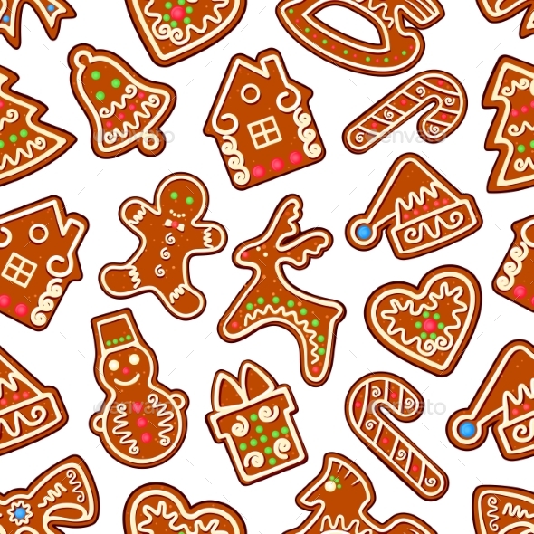 Christmas New Year Gingerbread Seamless Pattern - Christmas Seasons/Holidays