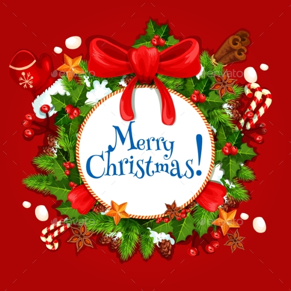 Christmas Day Holiday Poster with Xmas Wreath - Christmas Seasons/Holidays