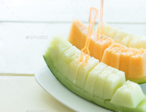 Juicy slice cantaloupe melon - Stock Photo - Images
