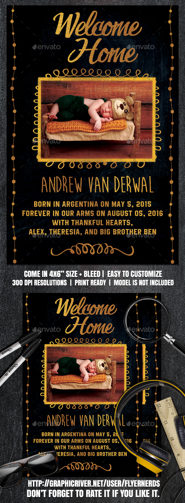 Black and Gold Adoption Announcements Card Template - Family Cards & Invites