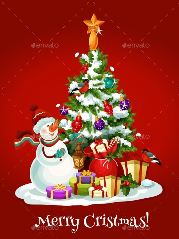 Christmas Holidays Card with Snowman - Christmas Seasons/Holidays