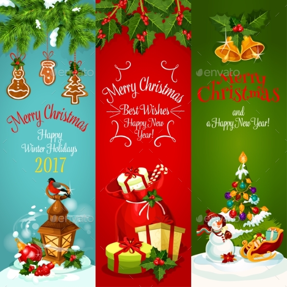 Christmas, New Year Holidays Greeting Banner Set - Christmas Seasons/Holidays