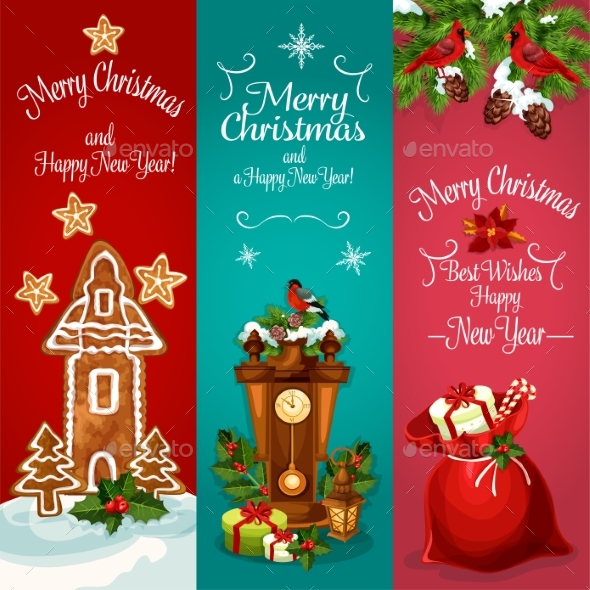 New Year And Christmas Day Holidays Banner Set - Christmas Seasons/Holidays