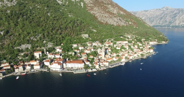 Aerial View Of St. Nicholas Church In Perast, Montenegro alt