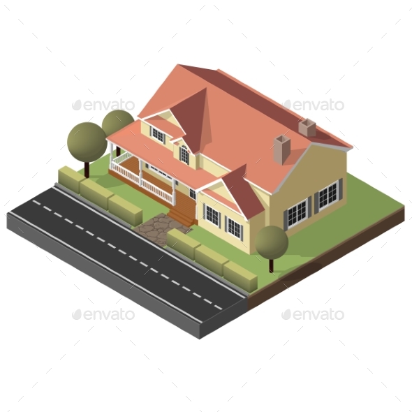American Cottage, Small Wooden House - Buildings Objects