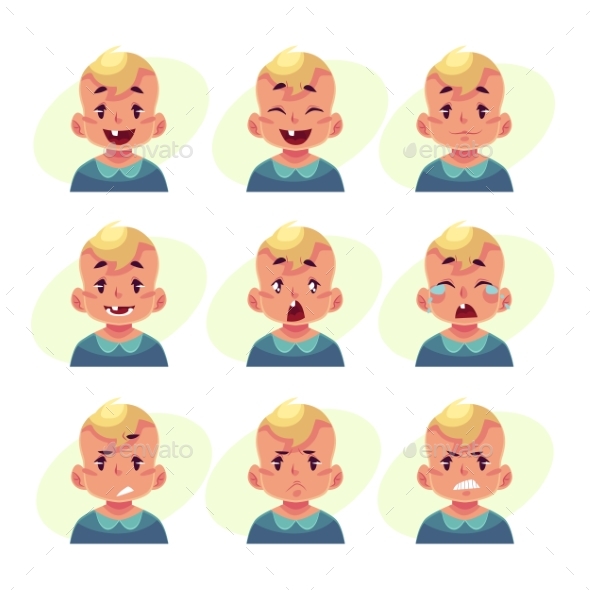 Set of Blond Baby Boy Avatars - People Characters