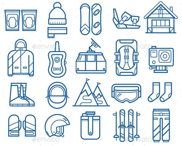 Snowboarding and Skiing Line Icons - Sports/Activity Conceptual