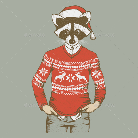 Raccoon Vector Illustration - Christmas Seasons/Holidays