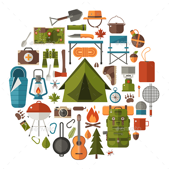 Camping Lifestyle Icons in Circle - Travel Conceptual