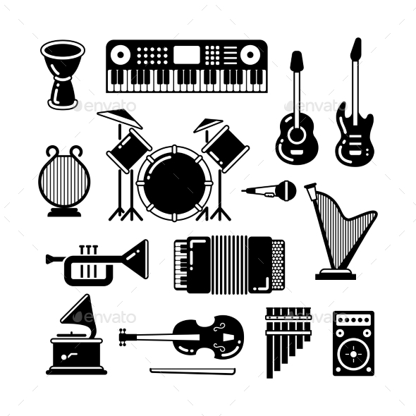 Classic Music Instruments Silhouettes Vector - Man-made Objects Objects