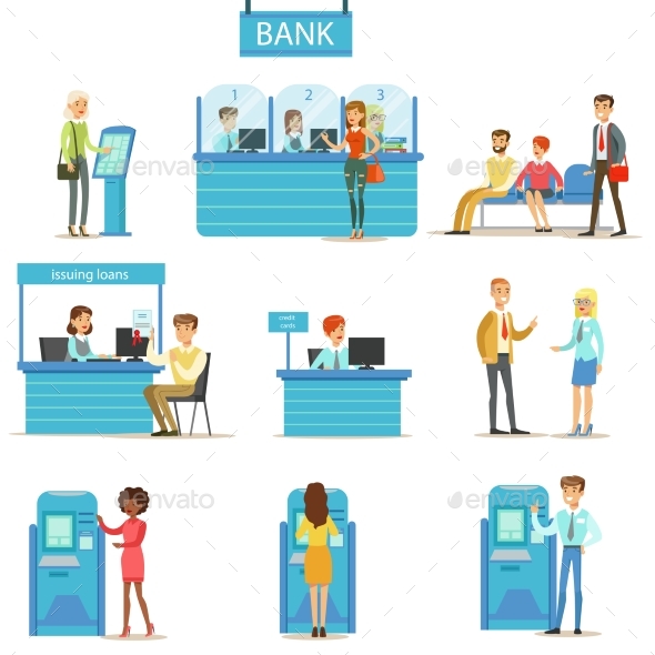Bank Service Professionals and Clients - People Characters