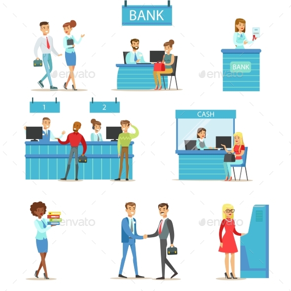 Bank Service Professionals and Clients - People Characters