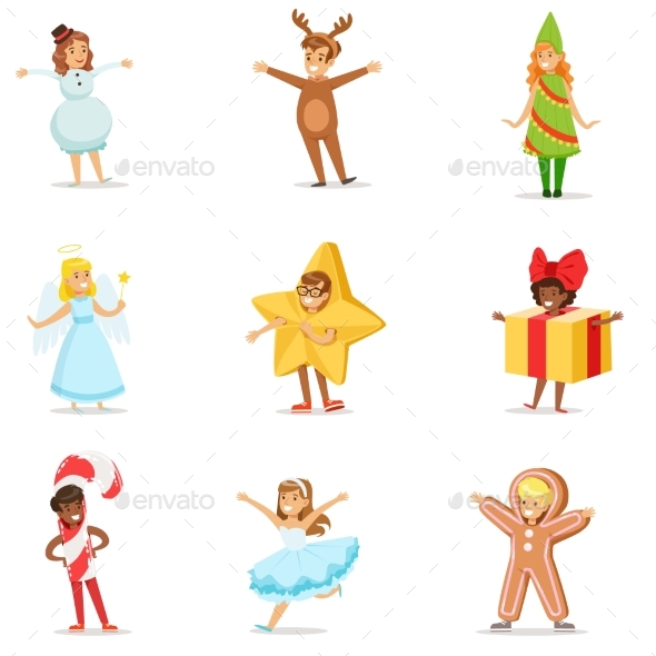 Children Dressed as Winter Holidays Symbols - People Characters