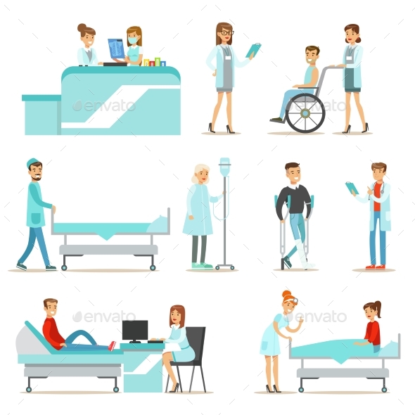 Injured and Sick Patients in The Hospital - People Characters