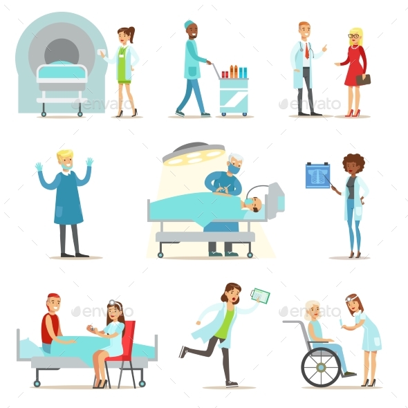 Injured and Sick Patients in The Hospital - People Characters