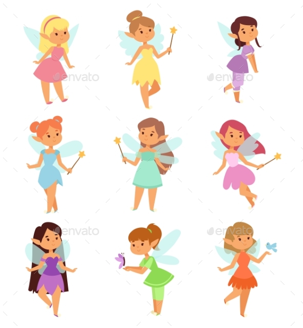 Fairies Cartoon Characters Vector Set. - Flowers & Plants Nature