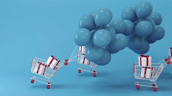 Balloons and presents with blue background alt