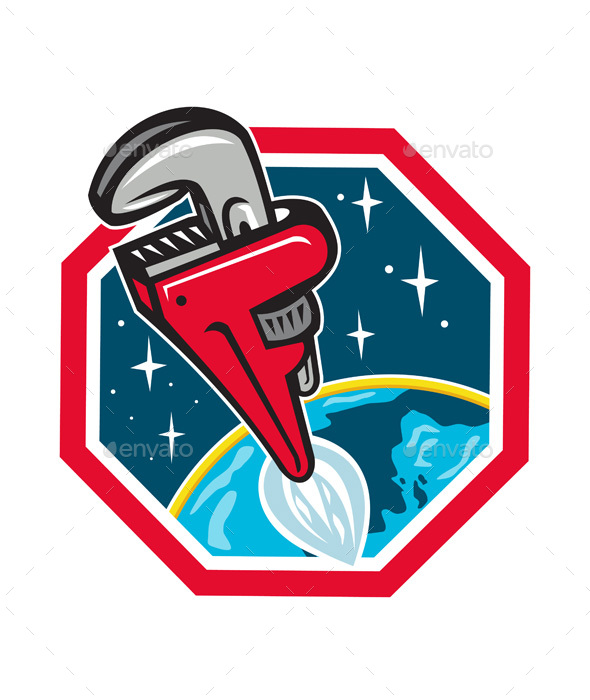 Pipe Wrench Rocket Booster Blasting Space Hexagon Retro - Man-made Objects Objects