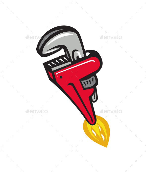 Pipe Wrench Rocket Booster Blasting Off Retro - Man-made Objects Objects