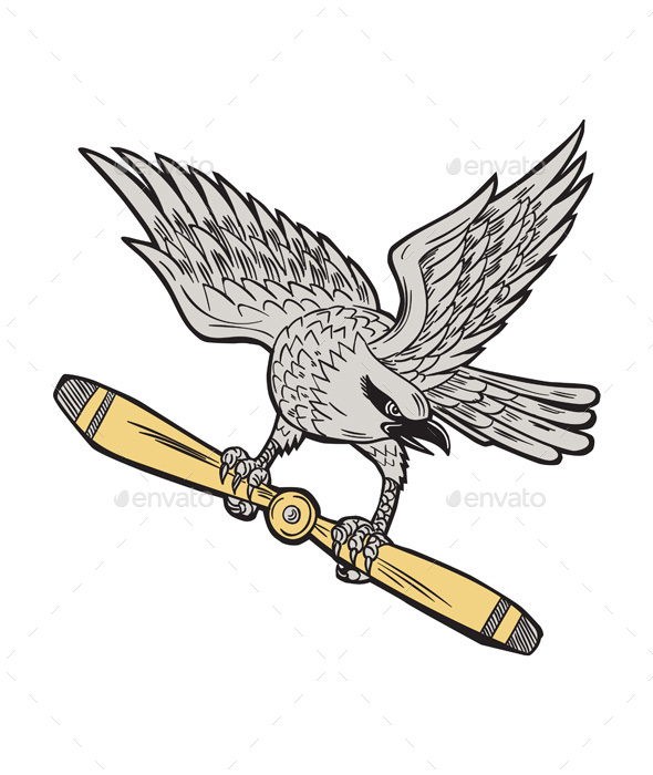 Shrike Clutching Propeller Blade Retro - Animals Characters