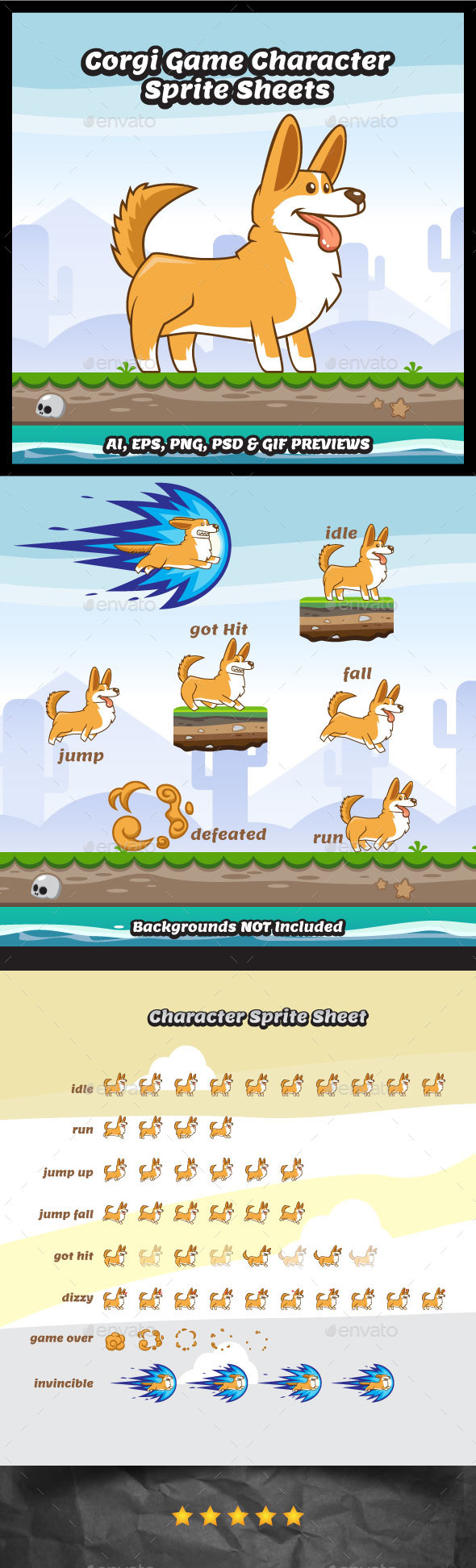 Corgi Game Character Sprite Sheets - Sprites Game Assets