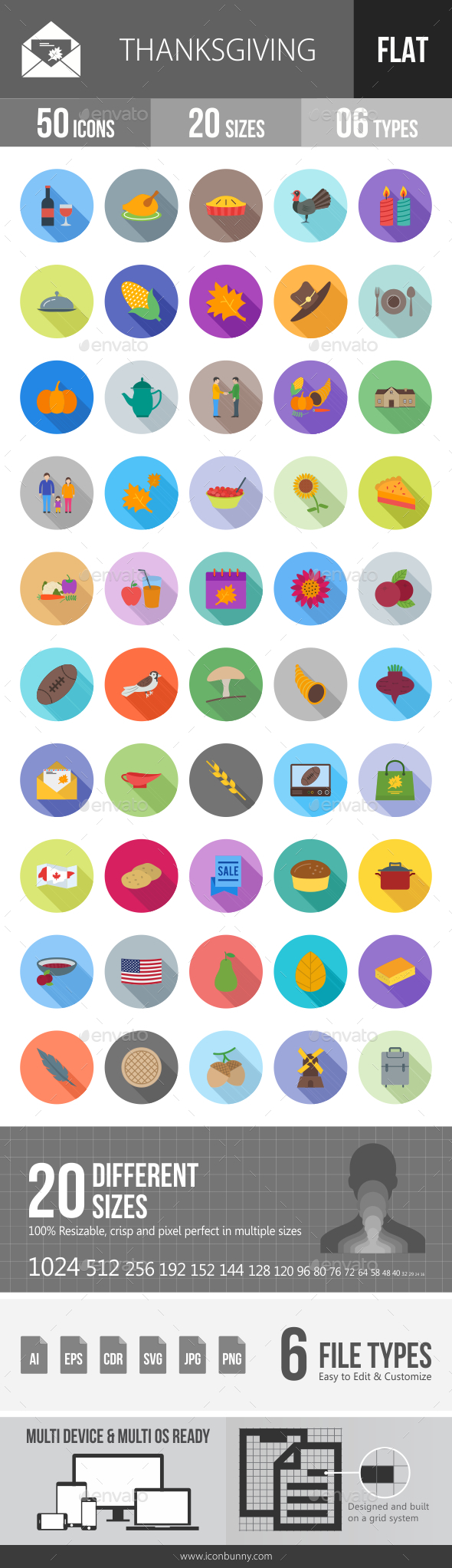 Thanksgiving Flat Shadowed Icons - Icons