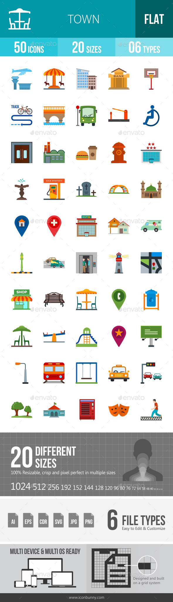 Town Flat Multicolor Icons - Icons