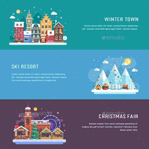 Winter Travel Banners - Buildings Objects