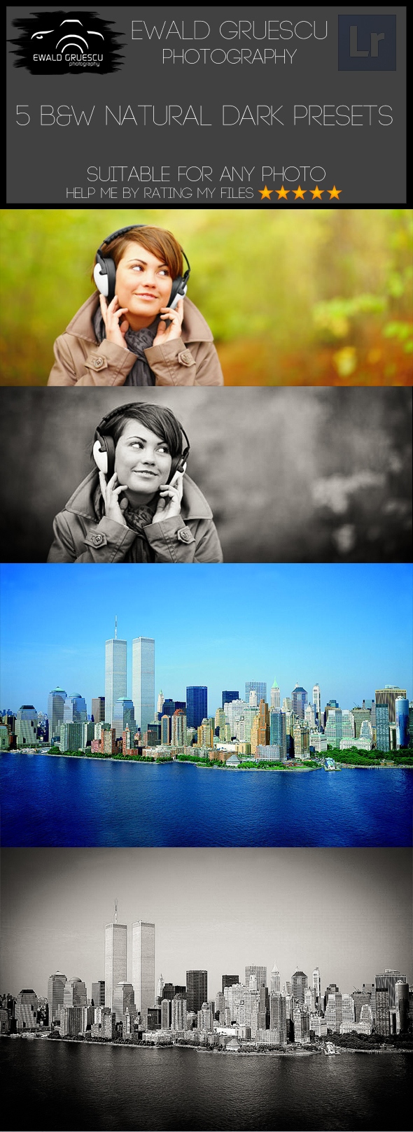 5 B&W Natural Dark Lightroom Presets - Black and white Lightroom Presets