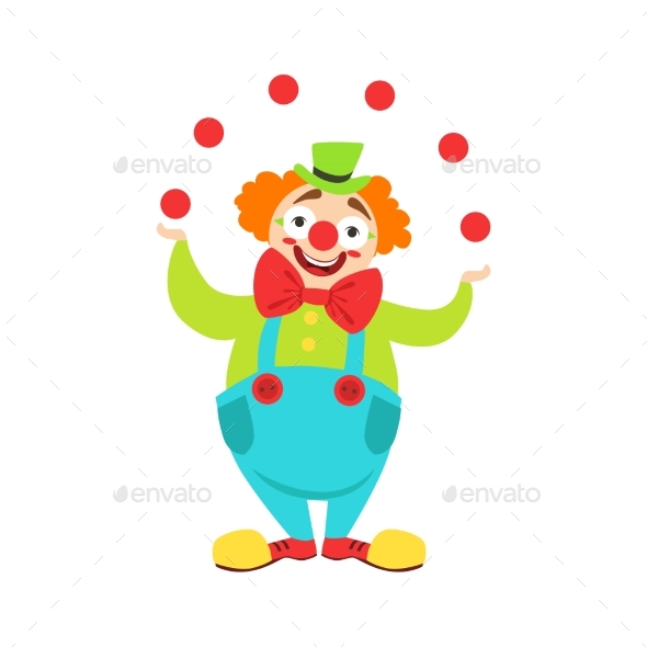 Circus Clown Artist in Classic Outfit with Red - People Characters