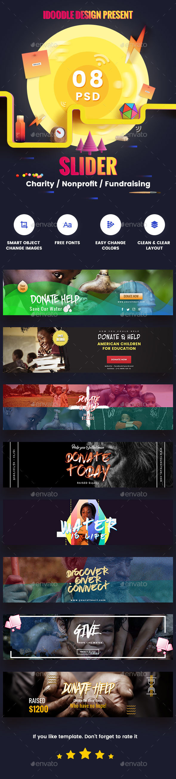 Charity / Nonprofit / Fundraising Sliders - 08 PSD - Sliders & Features Web Elements