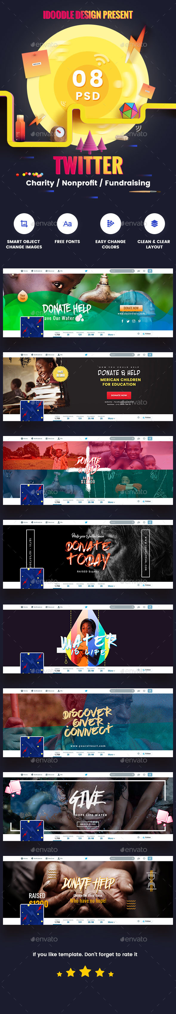 Charity / Nonprofit / Fundraising Twitter Headers - 08 PSD - Twitter Social Media