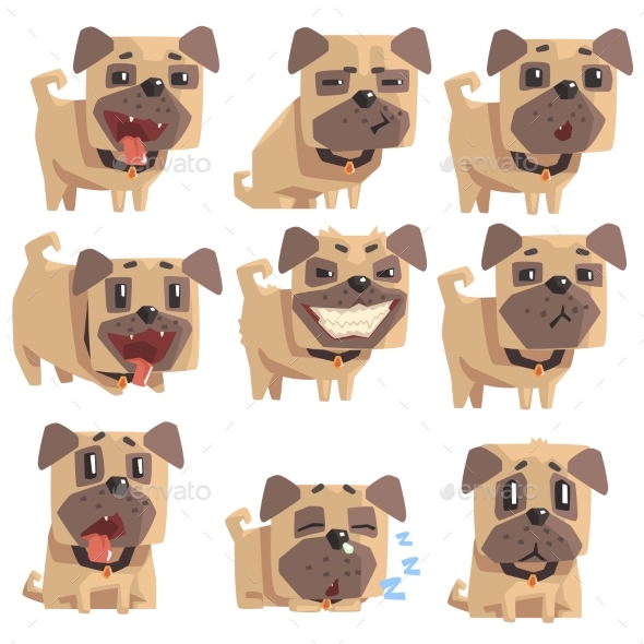 Pug with Collar Set Emoji - Animals Characters